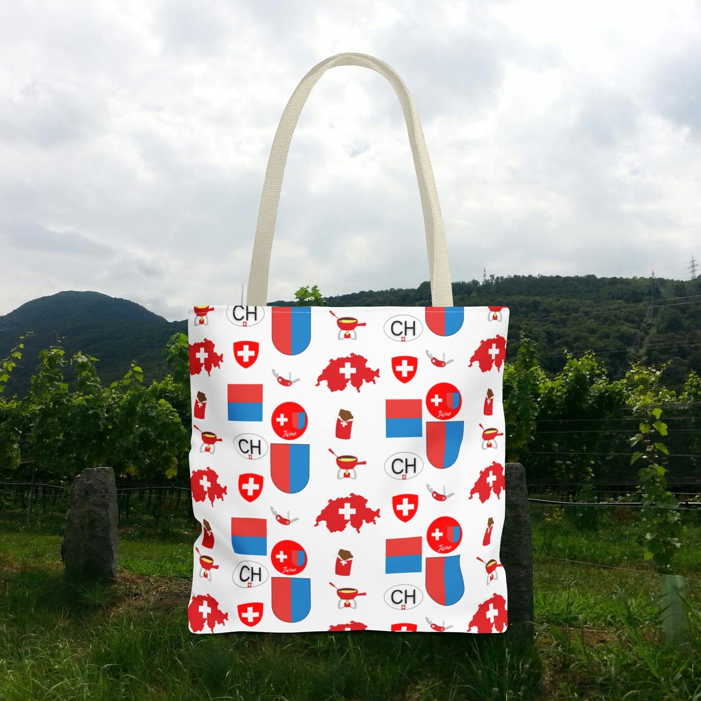 Ticino, Switzerland | Travel Icons Pattern | Tote Bag (AOP)