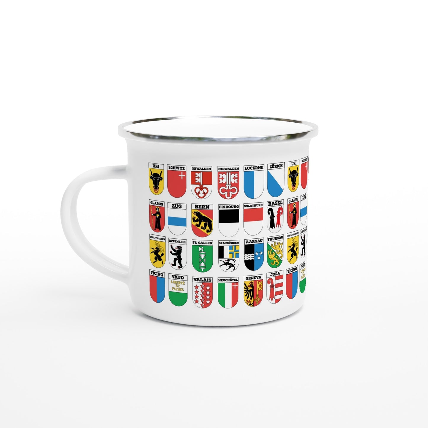 Switzerland Cantons Enamel Camping Mug - Explore Alpine Beauty | White 12oz