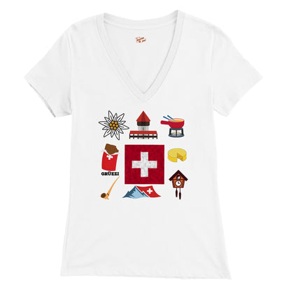 Swiss Cultural Icons Combo | Premium Women's V-Neck T-shirt