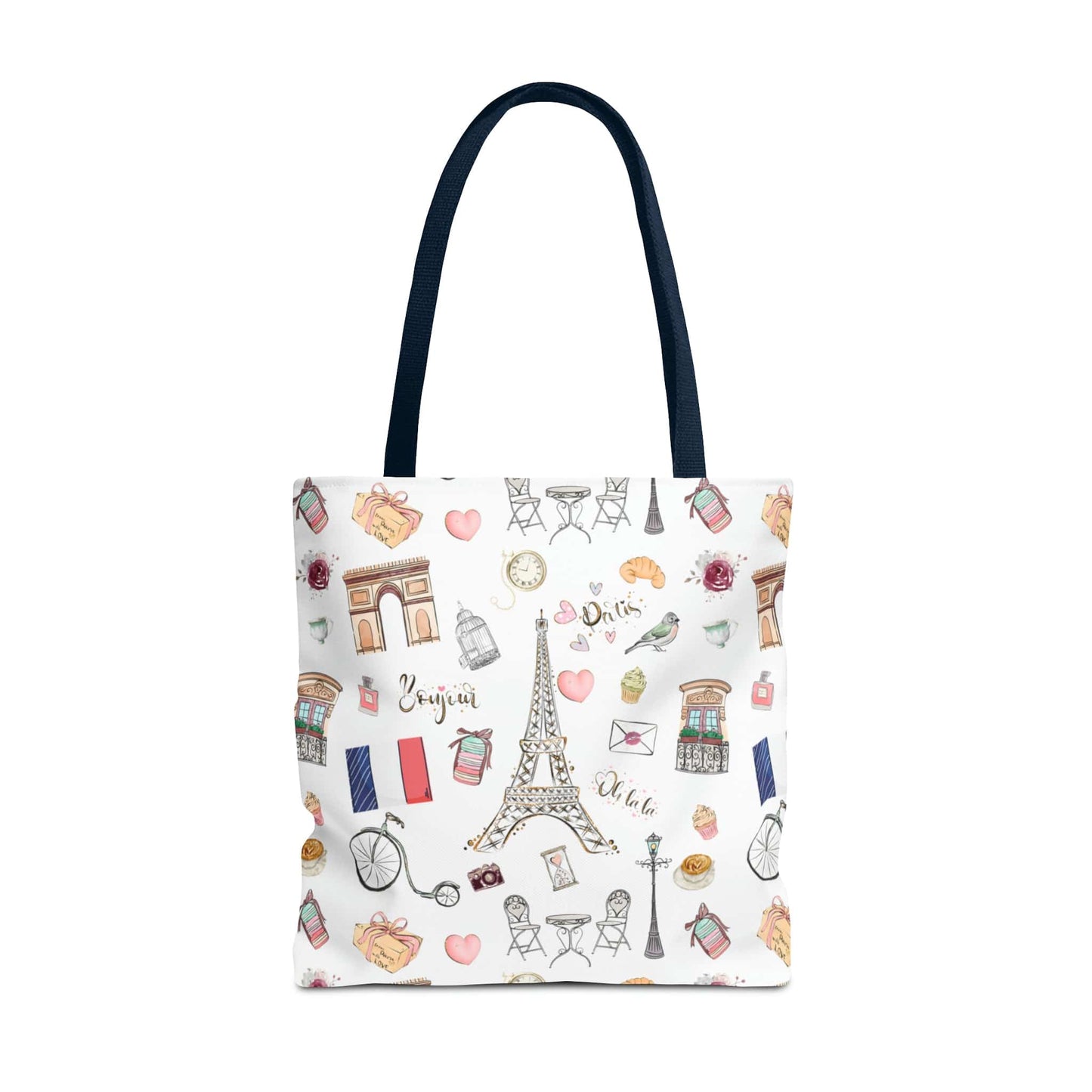France Travel Adventures  | Chic Parisian Tote Bag: Eiffel Tower, Bistros, Macaroons & More! Perfect for Stylish Travelers! AOP