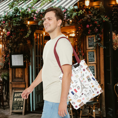 France Travel Adventures  | Chic Parisian Tote Bag: Eiffel Tower, Bistros, Macaroons & More! Perfect for Stylish Travelers! AOP