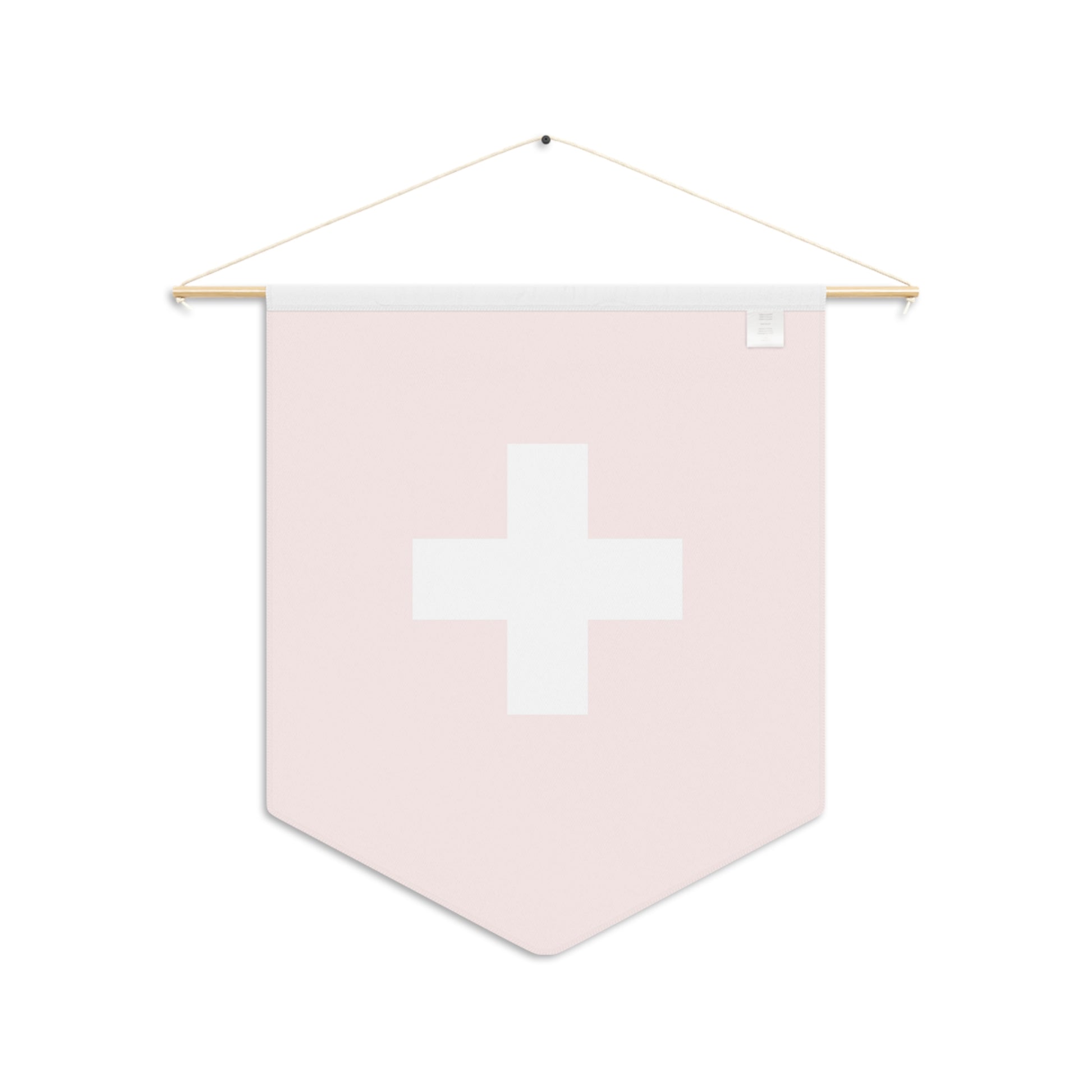Swiss flag pennant wall hanging — vibrant red and white cross on polyester twill with laser-cut edges