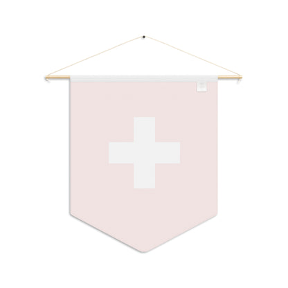 Swiss flag pennant wall hanging — vibrant red and white cross on polyester twill with laser-cut edges