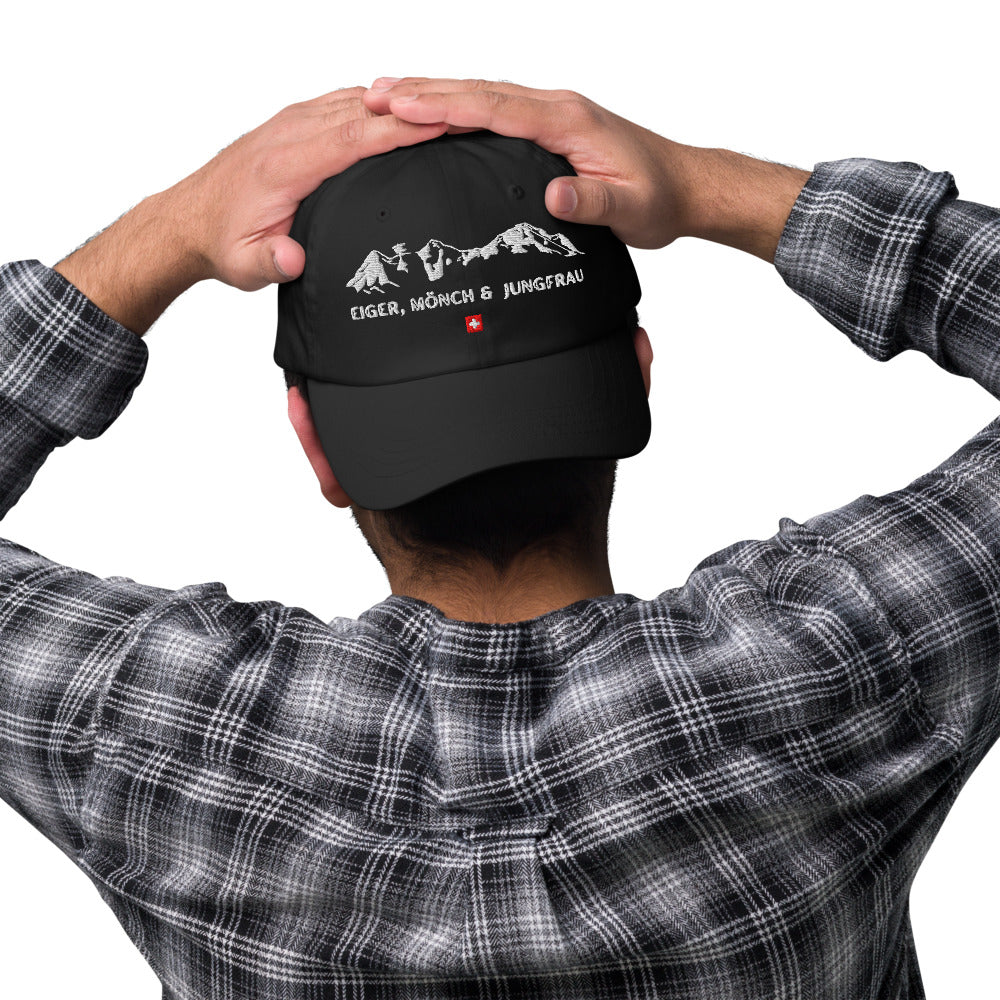 Adjustable dad cap with Swiss mountain embroidery ideal for travel lovers
