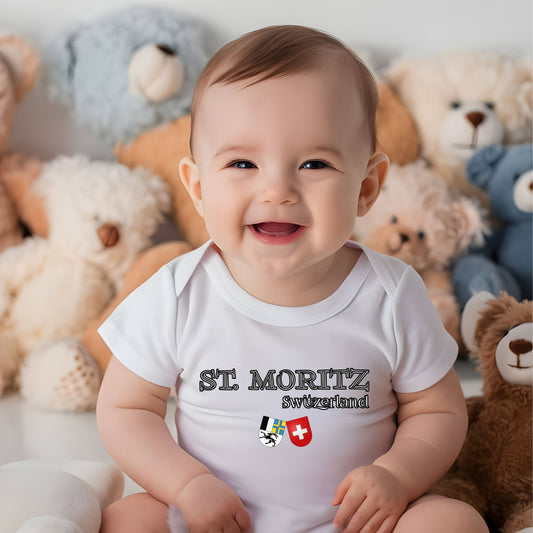 St. Moritz Switzerland baby bodysuit in white