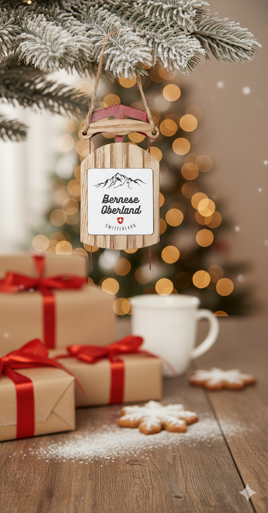 Holiday tree decoration inspired by Bernese Oberland Switzerland alpine sled design