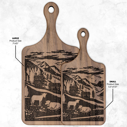 Upper Valais inspired cutting board with chalet and cow