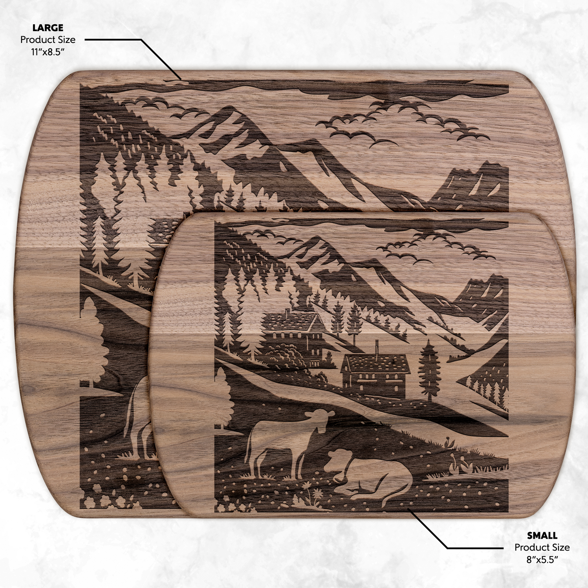 Cutting board with Swiss nature park scene