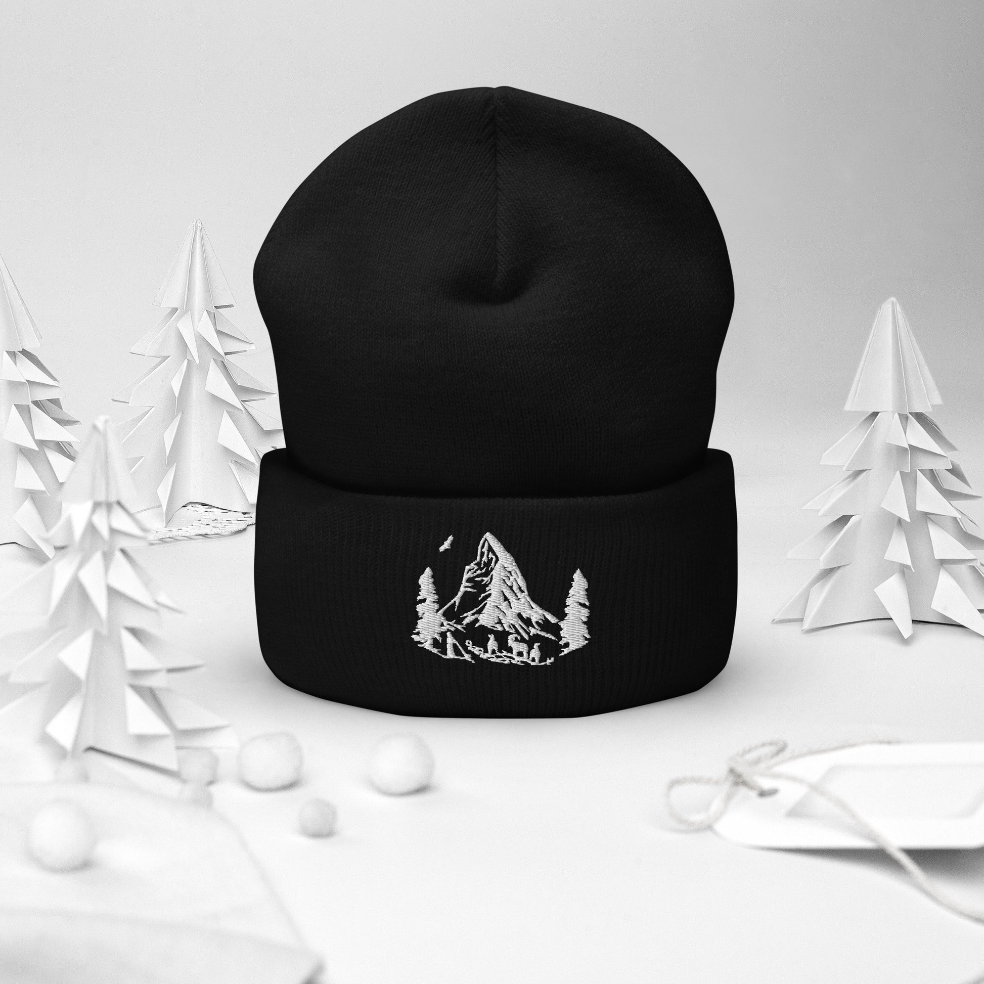 Black beanie featuring Matterhorn embroidery design.