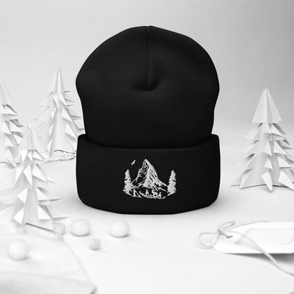 Black beanie featuring Matterhorn embroidery design.
