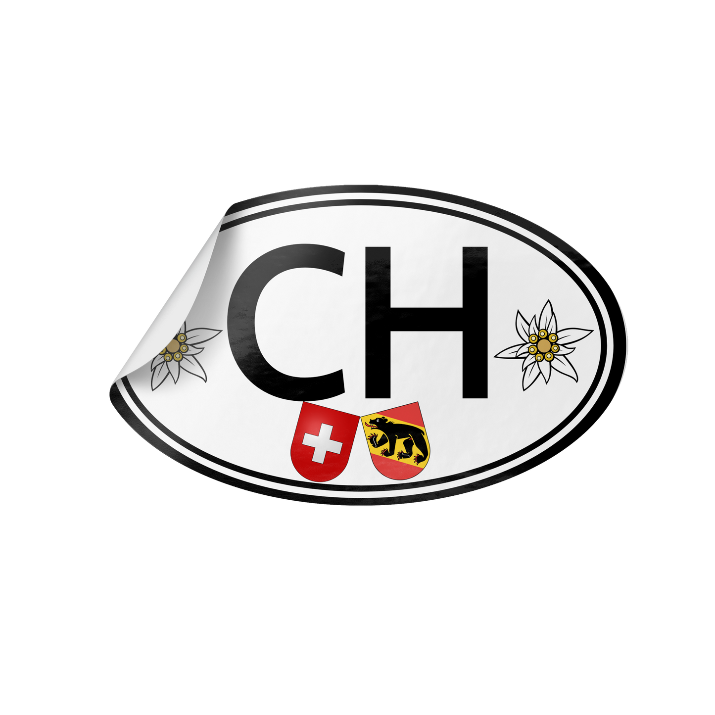 Swiss car decal featuring CH code and Bern flag