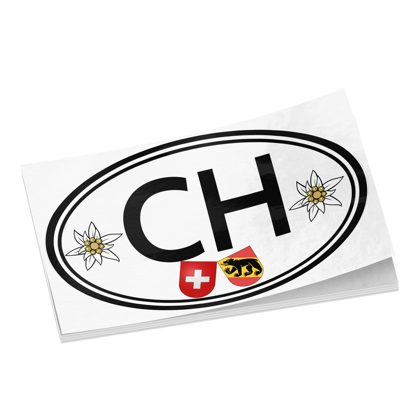 Switzerland oval sticker with Bern bear emblem and edelweiss