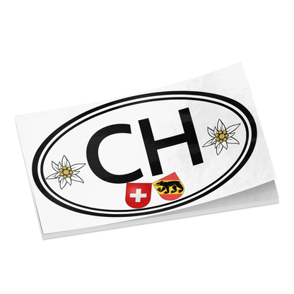 Switzerland oval sticker with Bern bear emblem and edelweiss