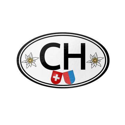 Ticino Switzerland CH oval sticker with Edelweiss flowers and canton shield