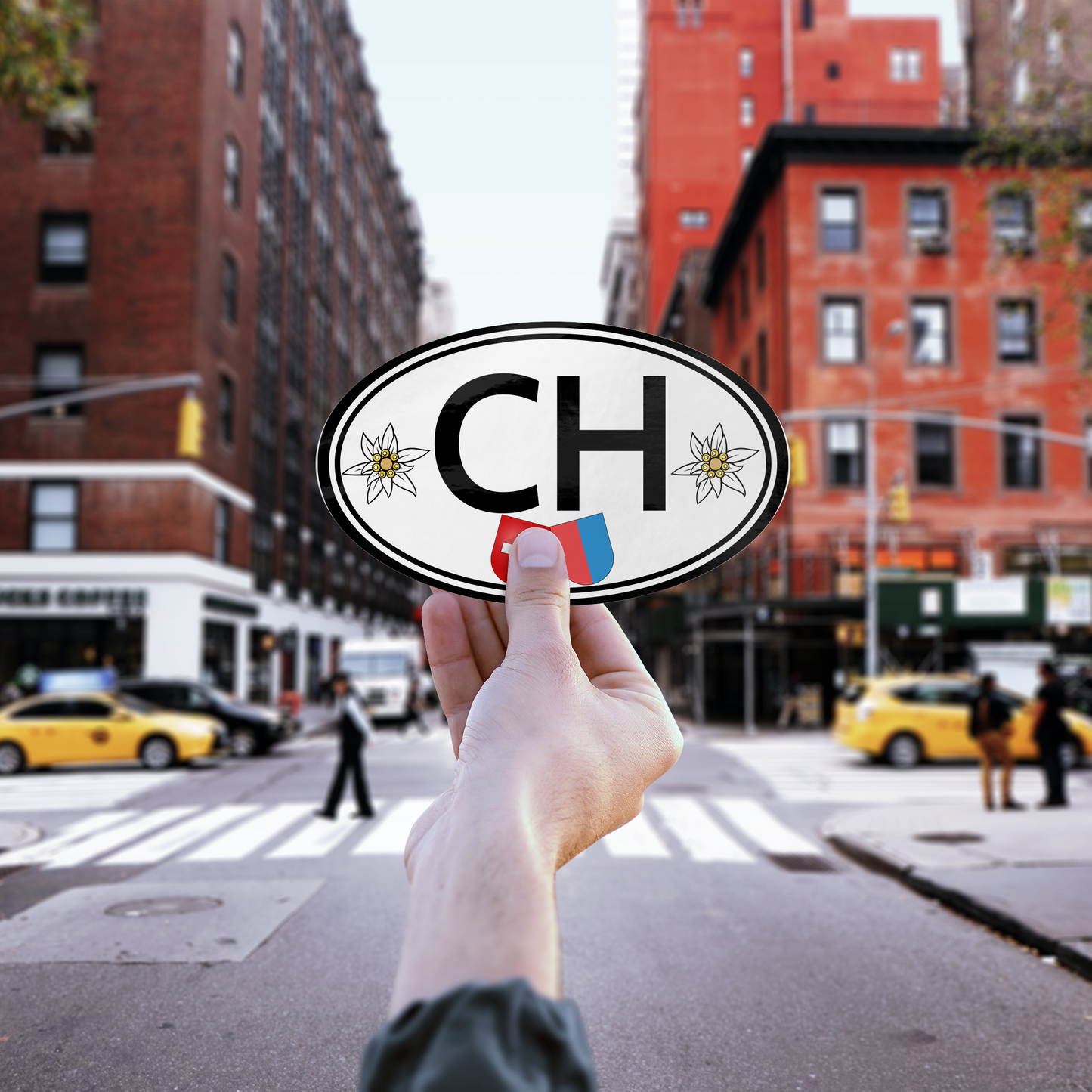 Oval CH Switzerland decal for car, laptop, or travel gear – Ticino version