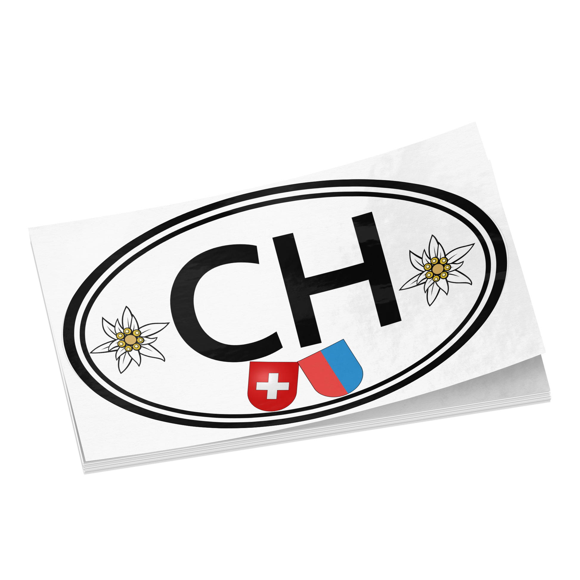 Ticino souvenir sticker with Switzerland country code CH and Edelweiss flowers