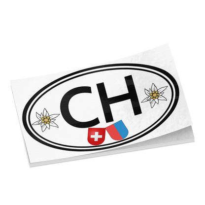 Ticino souvenir sticker with Switzerland country code CH and Edelweiss flowers