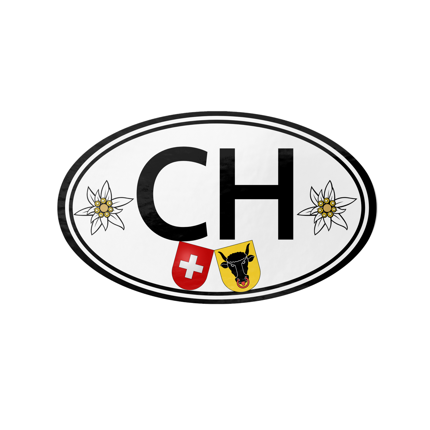 CH Switzerland oval sticker with Uri and Swiss flags