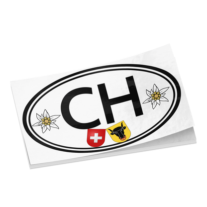 CH oval vinyl sticker with edelweiss and Uri coat of arms