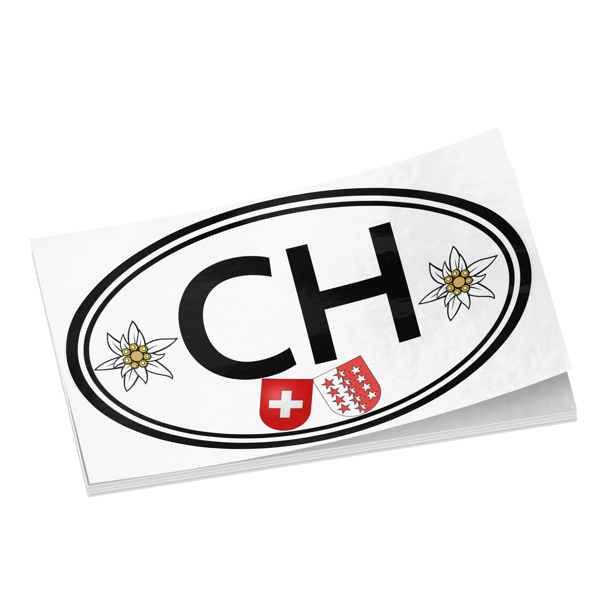 Oval Switzerland car sticker with CH letters and Valais canton emblem