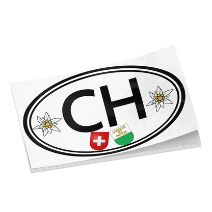 CH oval vinyl sticker with edelweiss and Vaud design