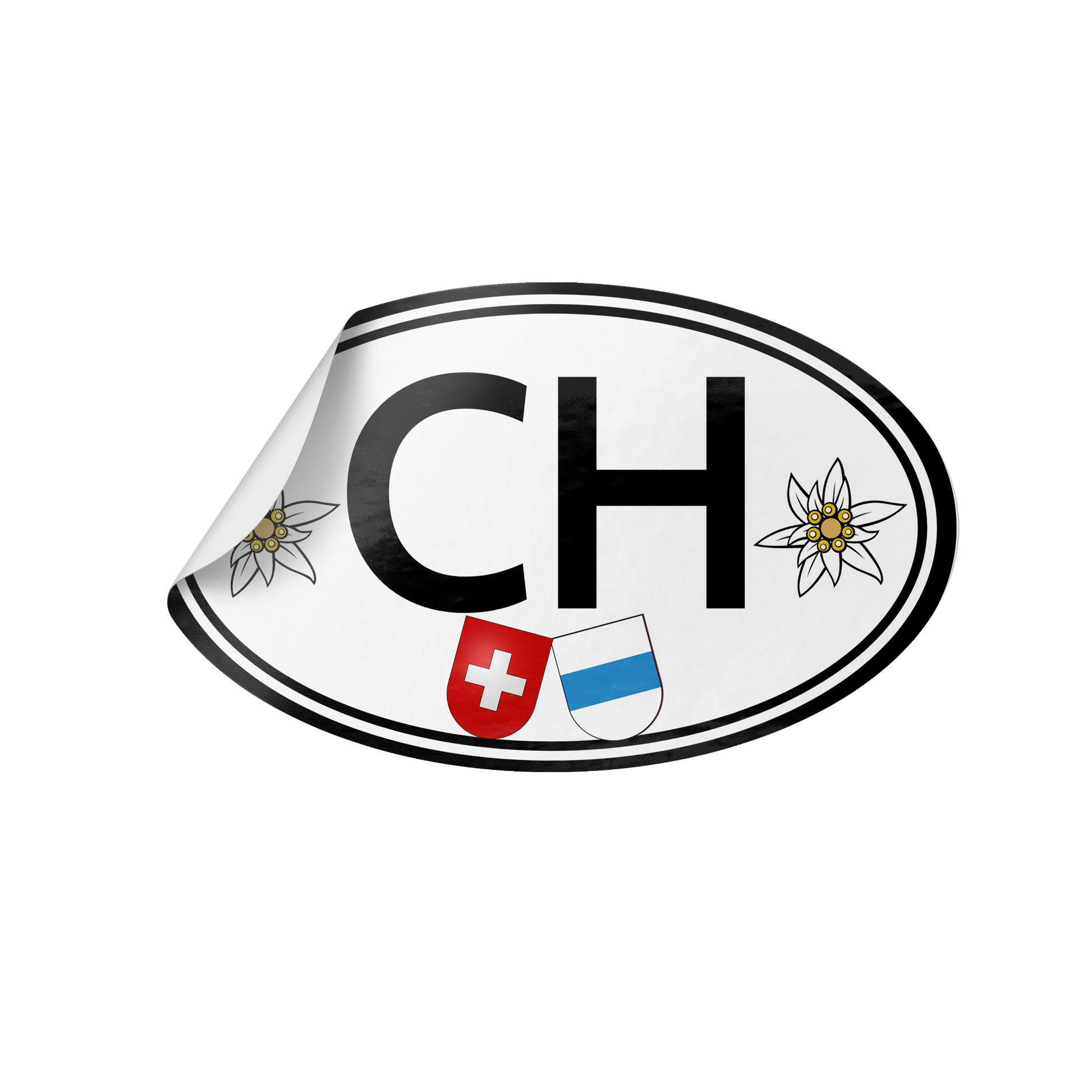 Swiss car decal featuring CH code and Zug coat of arms