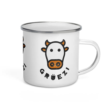 Grüezi Enamel Mug – Swiss Cow Design 🐮 | Durable & Stylish Camping Mug for Nature Lovers 🏞️