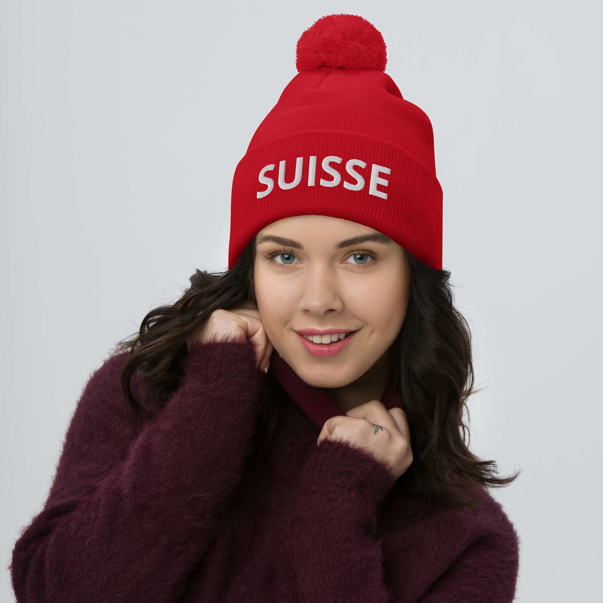 Cozy Swiss winter hat with Suisse embroidery, perfect for ski lovers 🏔️🎿