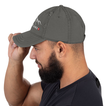 Distressed Swiss souvenir cap with breathable fabric for outdoor adventures 🌲