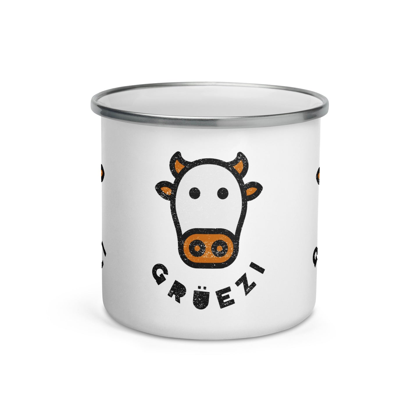 Grüezi Enamel Mug – Swiss Cow Design 🐮 | Durable & Stylish Camping Mug for Nature Lovers 🏞️