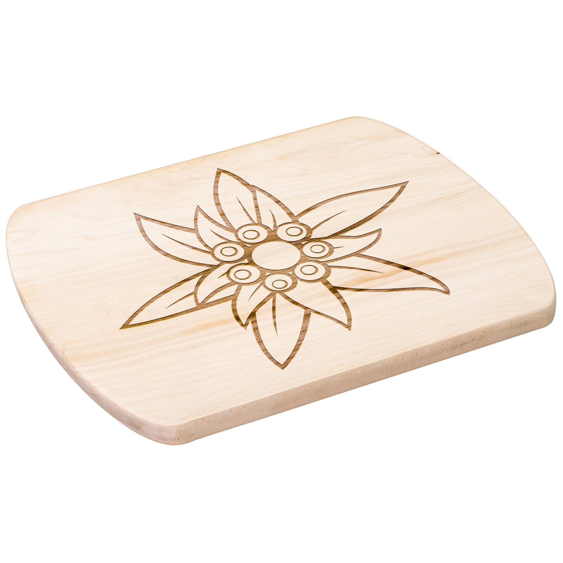 Alpine-inspired Edelweiss cutting board, perfect for Swiss kitchen decor