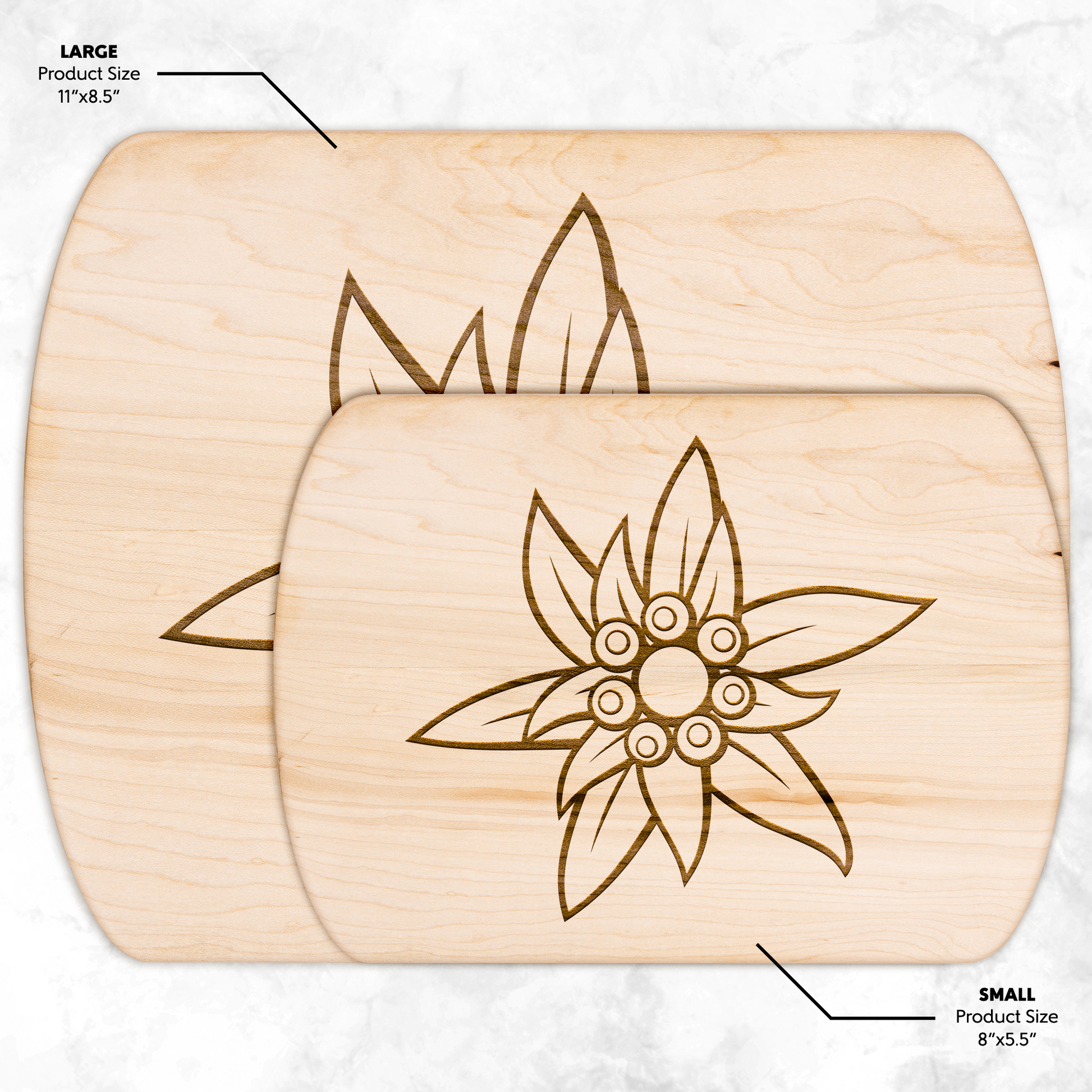 Edelweiss Swiss cutting board with engraved Swiss flower design