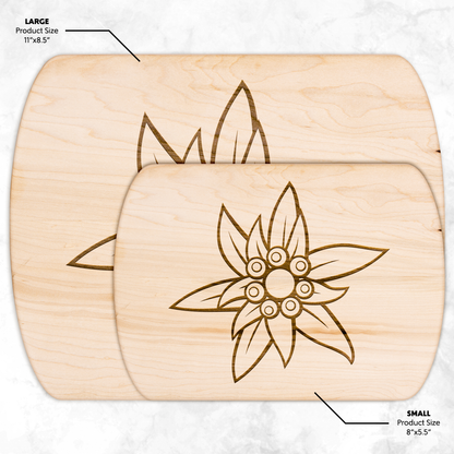 Edelweiss Swiss cutting board with engraved Swiss flower design