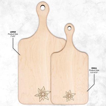 Alpine-inspired Edelweiss cutting board, perfect for Swiss kitchen decor
