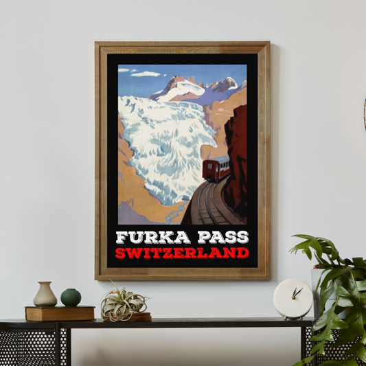 Furka Pass, Switzerland Retro Travel Poster - Vintage Swiss Alpine Art Print for Home Decor