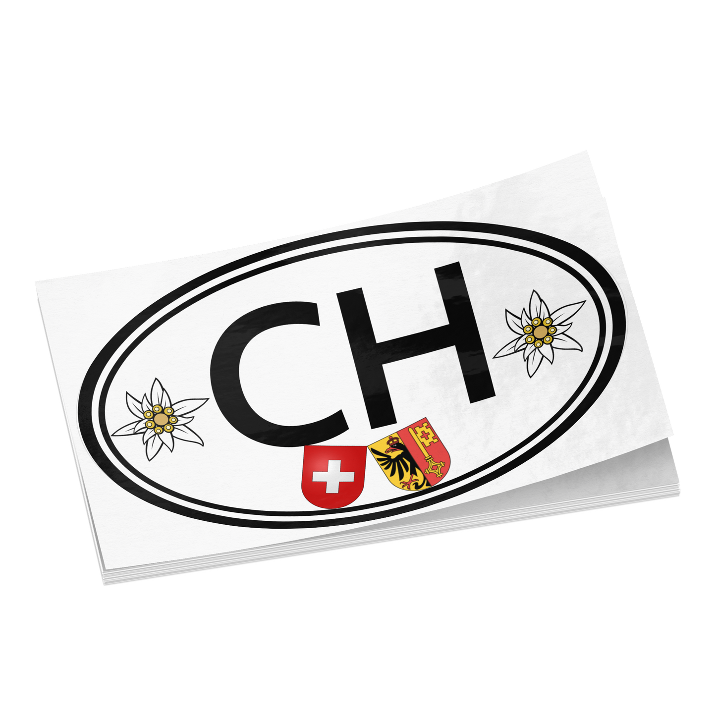 Switzerland souvenir sticker featuring Edelweiss and Geneva crest