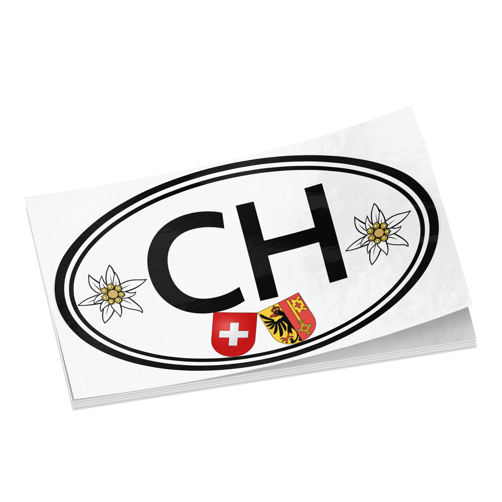 Switzerland souvenir sticker featuring Edelweiss and Geneva crest
