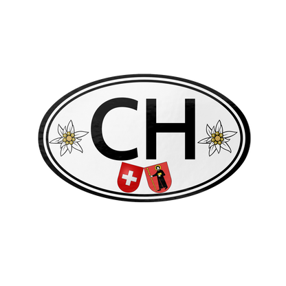 CH Switzerland oval sticker with Swiss and Glarus flags