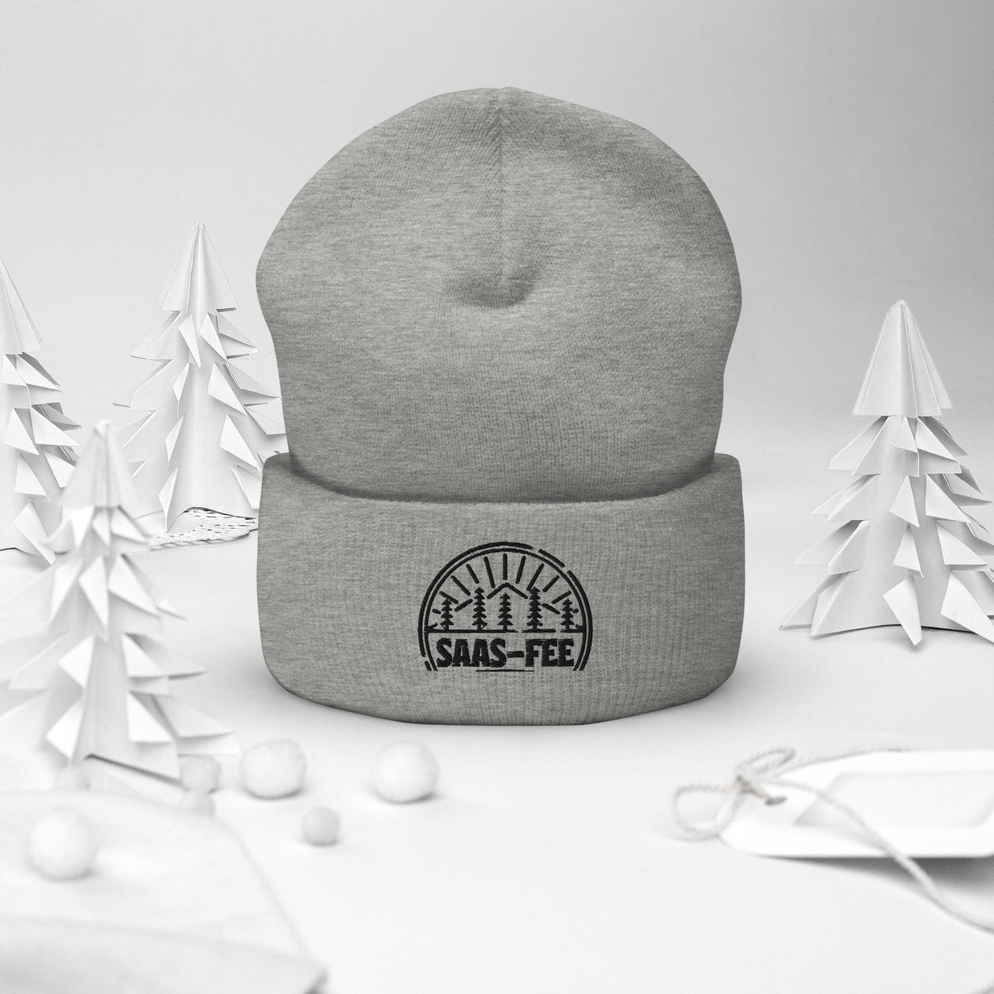 🗻 Saas-Fee Switzerland Embroidered Beanie – Cozy & Stylish Winter Hat ❄️ Available in White, Gray & Pink 🎨
