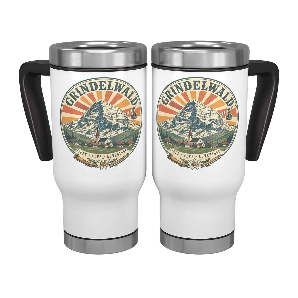 Grindelwald Switzerland white insulated travel mug
