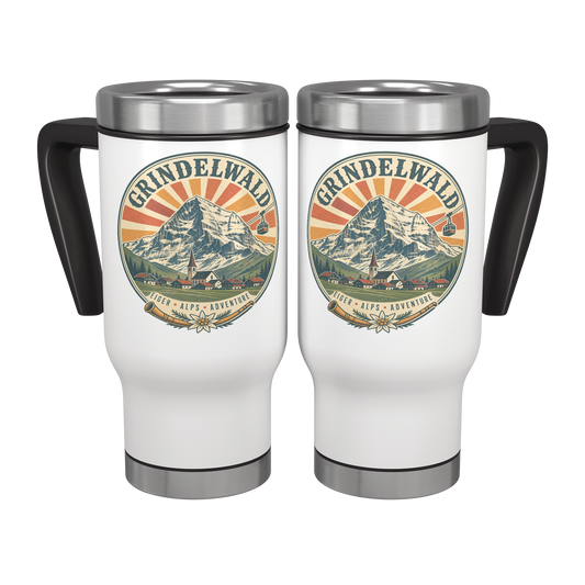 Grindelwald Switzerland white insulated travel mug