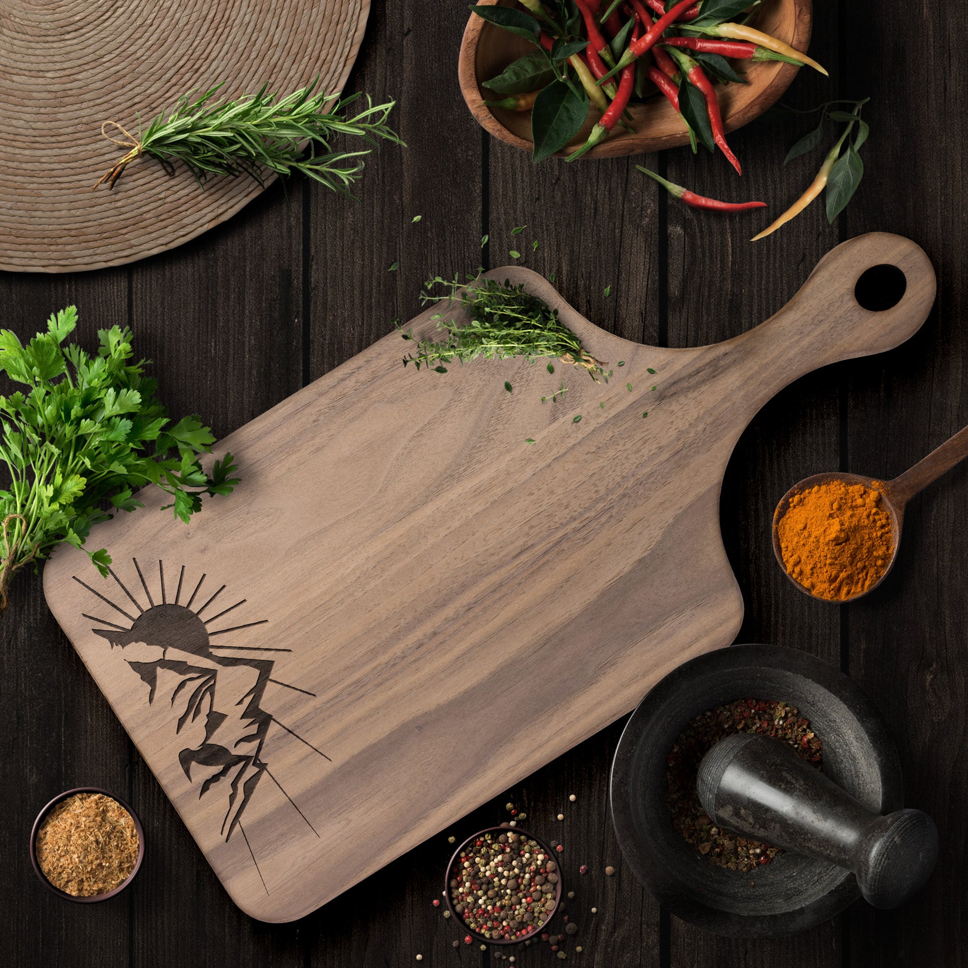 Mountain-inspired cutting board, perfect for kitchen or serving decor