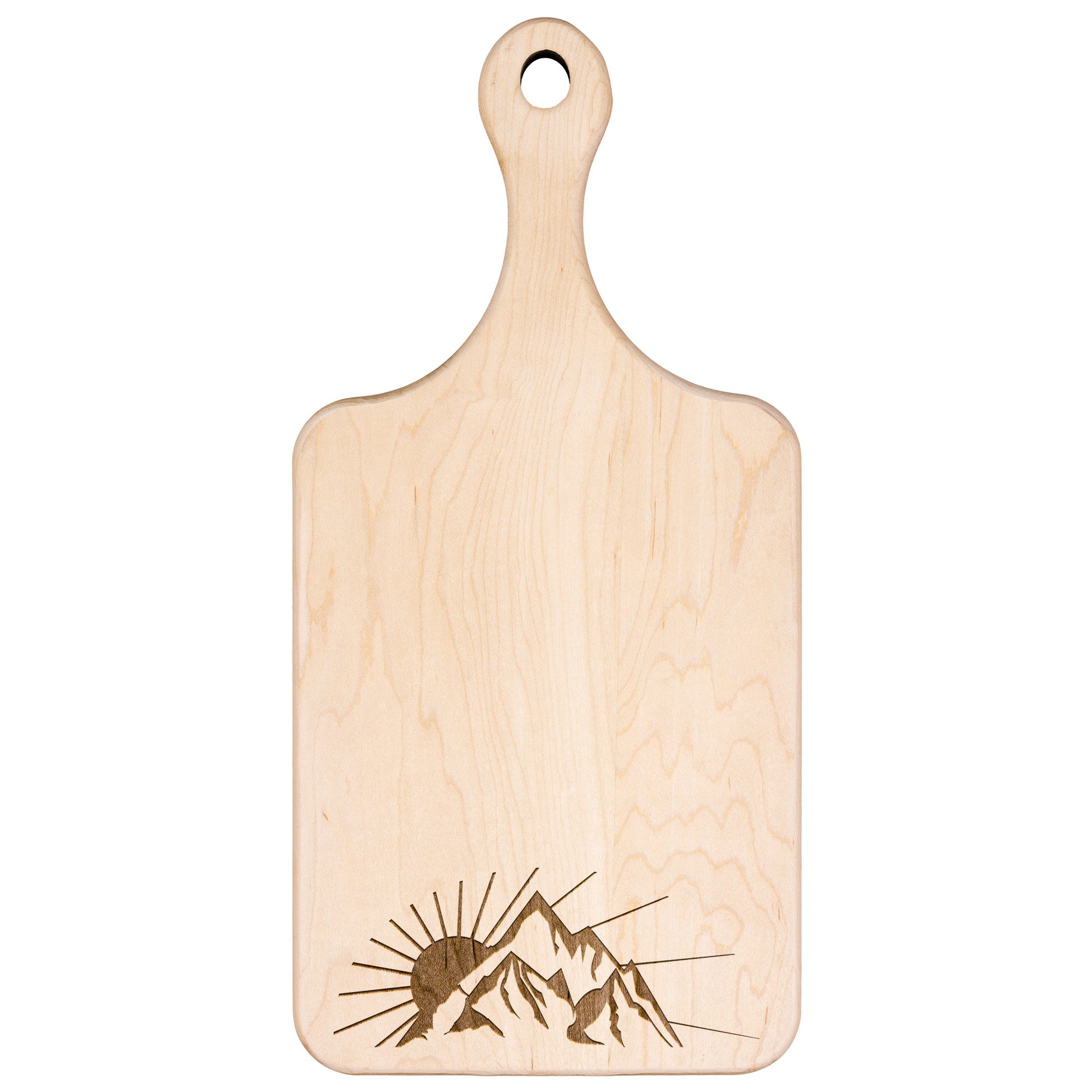 Premium wooden cutting board with mountain-themed design
