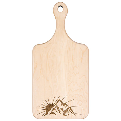 Premium wooden cutting board with mountain-themed design