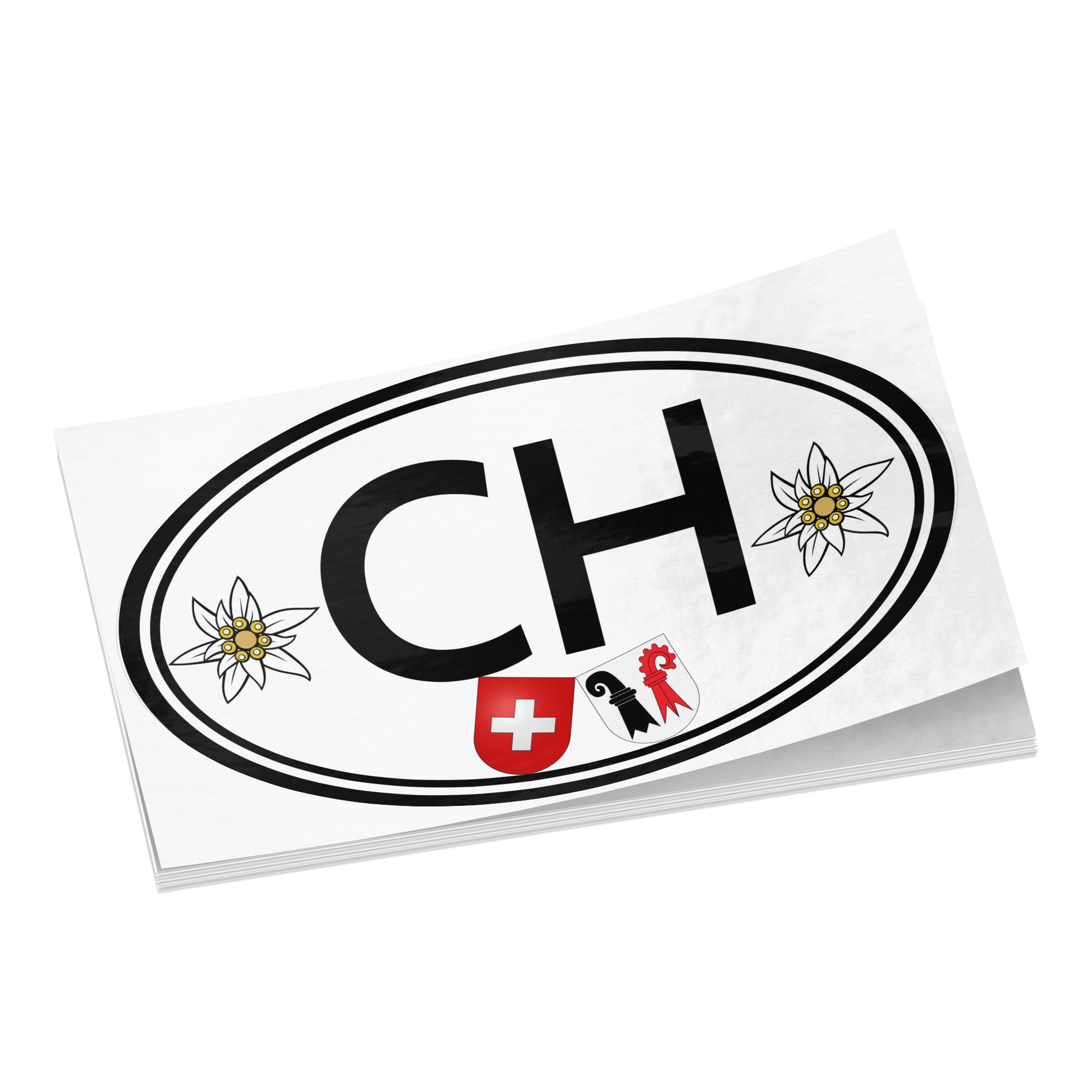 Switzerland souvenir vinyl sticker with Edelweiss flowers and Basel crest