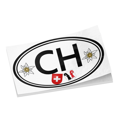 Switzerland souvenir vinyl sticker with Edelweiss flowers and Basel crest