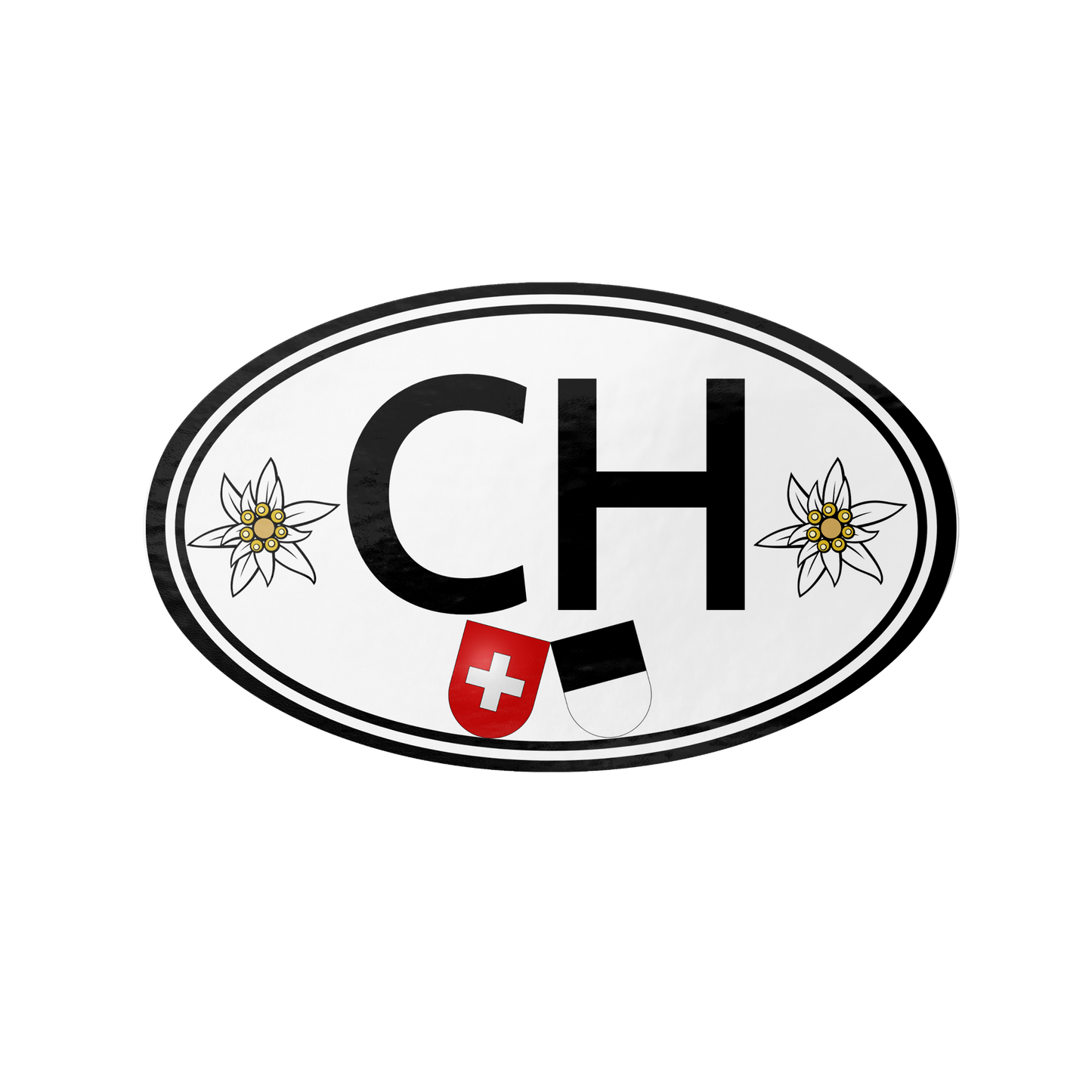 Canton Fribourg Switzerland oval CH sticker with Edelweiss flowers