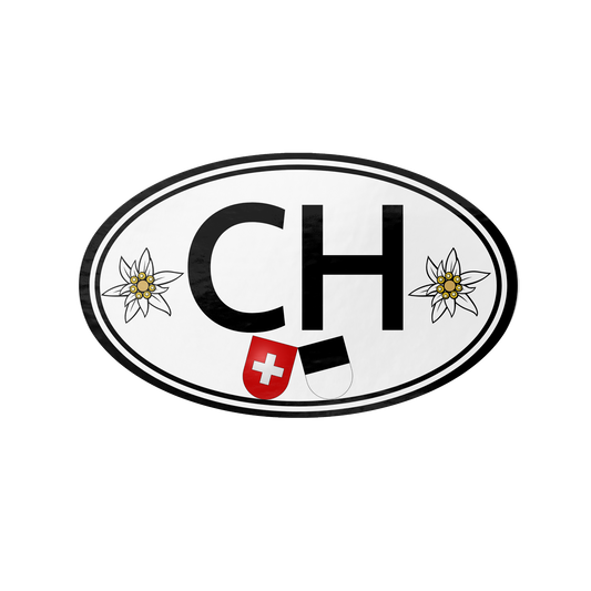 Canton Fribourg Switzerland oval CH sticker with Edelweiss flowers