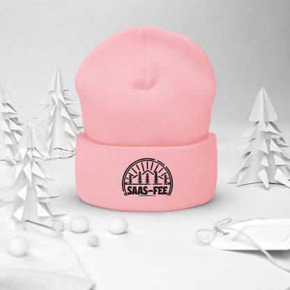 🗻 Saas-Fee Switzerland Embroidered Beanie – Cozy & Stylish Winter Hat ❄️ Available in White, Gray & Pink 🎨