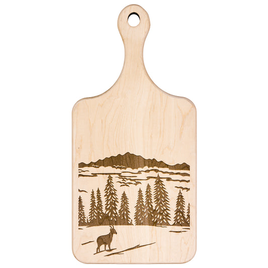Cutting board with Swiss chamois silhouette design from Jura Vaudois Nature Park